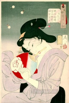 日本 Painting - 明治時代の今日の芸妓の登場を喜ばせた 月岡芳年
